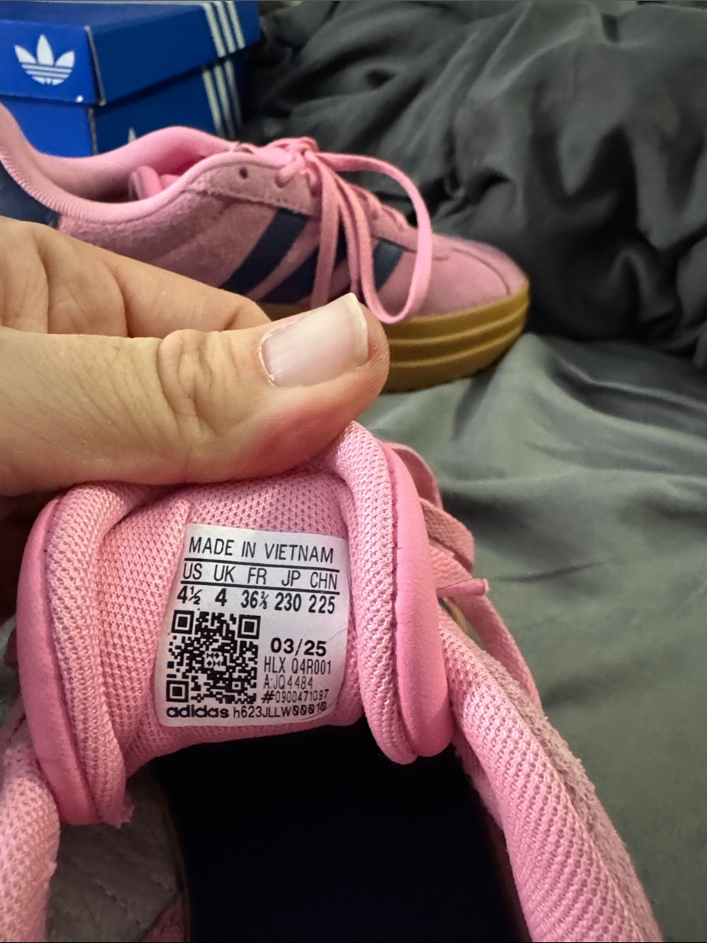 adidas Pink Suede Platform Sneakers with Navy Stripes and Gum Sole - Picture 4 of 5